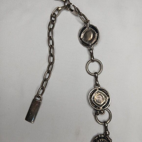 Gypsy Boho 80s Runway Statement Belt Silver Metal Discs Blue Stones 29-40" Waist - Picture 3 of 6